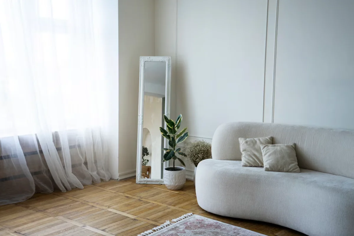 Cozy room with mirror and plants