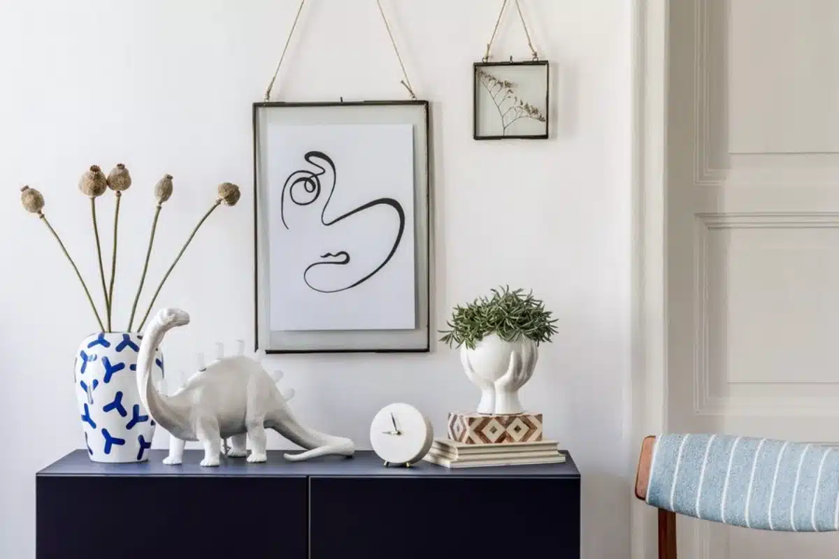 Modern decor with dinosaur figurine