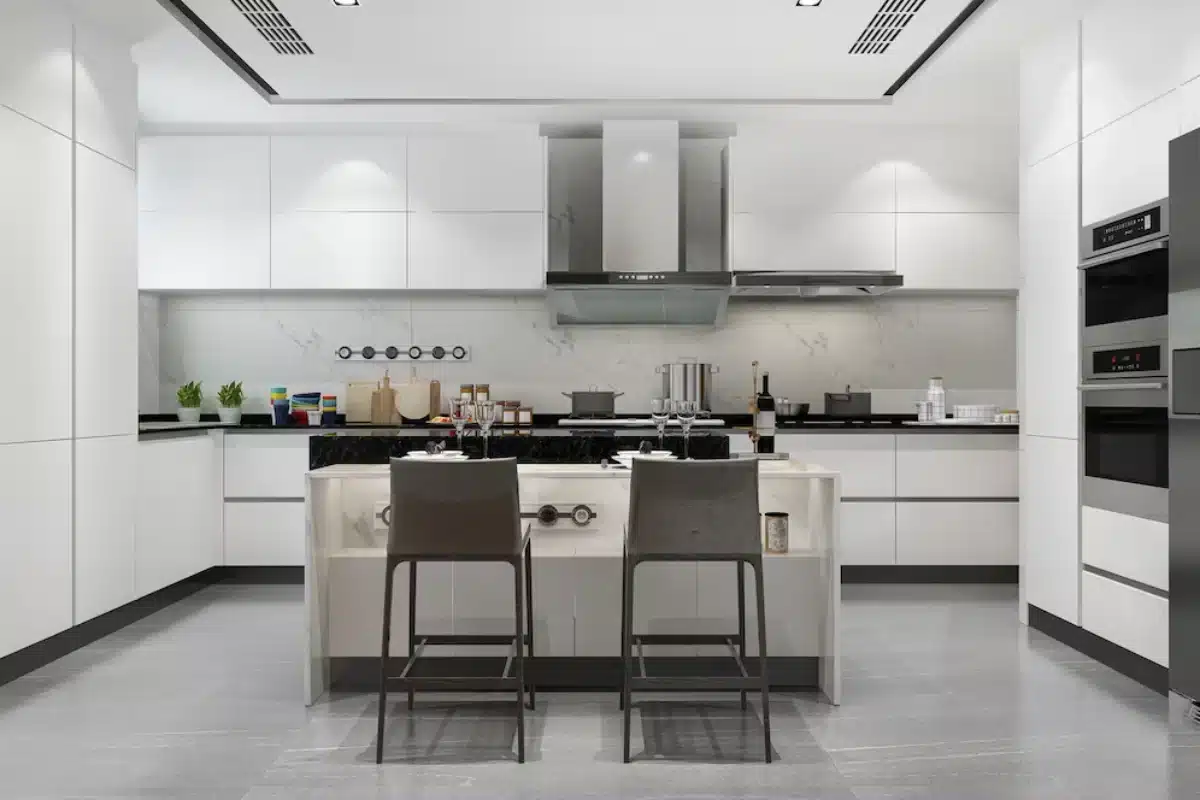 Modern kitchen with bar stools