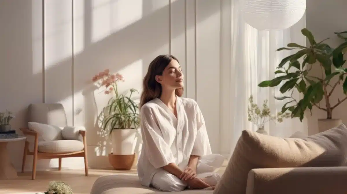 Woman meditating in a sunny room