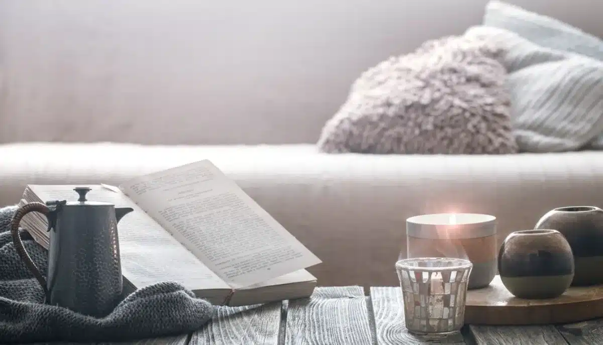 Cozy reading nook with accessories